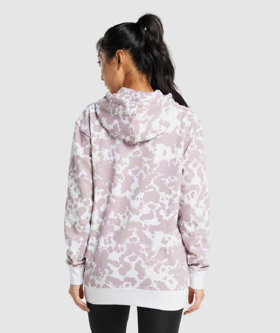 Sudadera Con Capucha Gymshark Camo Estampadas Oversized Mujer Blancas Moradas | CO 2039DFM